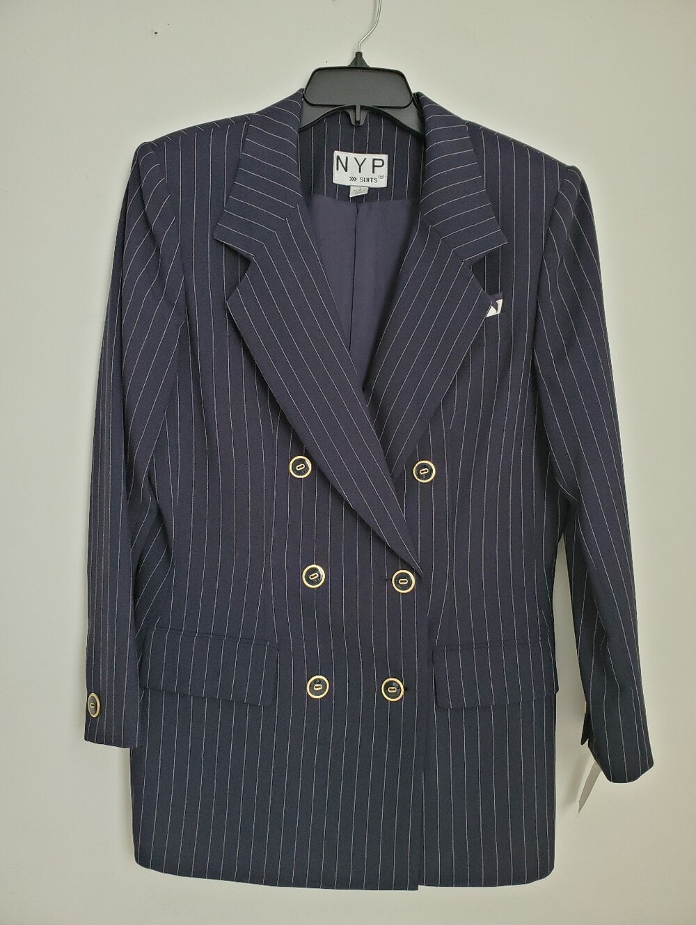 80s 90s Vintage NWT Navy Blue Pinstripe Longline Blazer Sport Coat